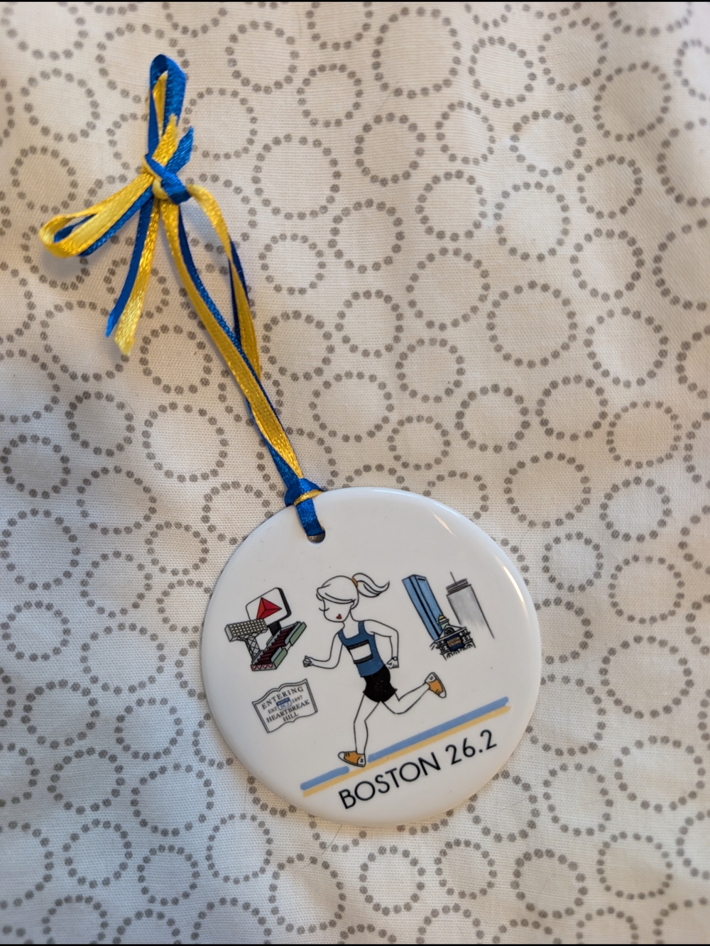 Boston Marathon Female Runner 26.2 Ceramic Holiday Ornament